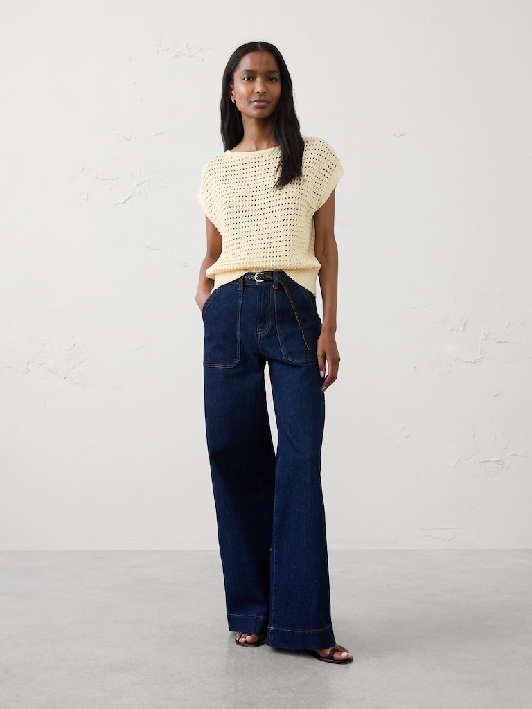 Open Stitch Dolman-Sleeve Sweater