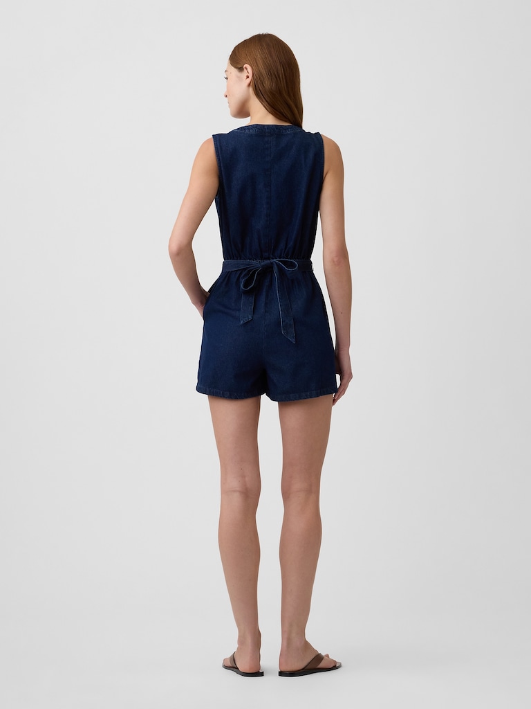 Denim Button-Front Romper