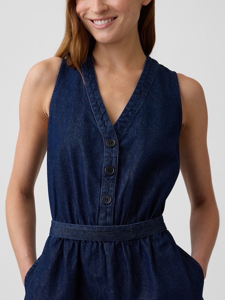 Denim Button-Front Romper