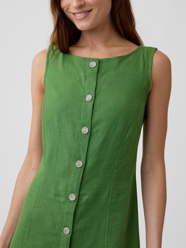 Boatneck Button-Front Mini Dress