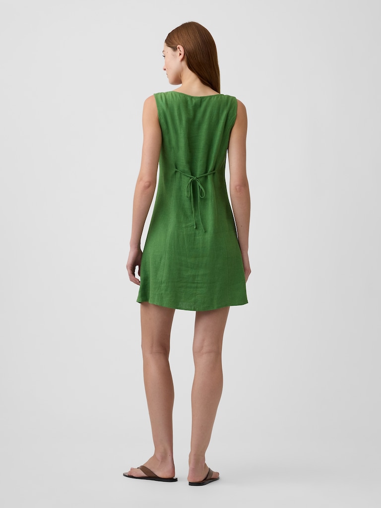 Boatneck Button-Front Mini Dress