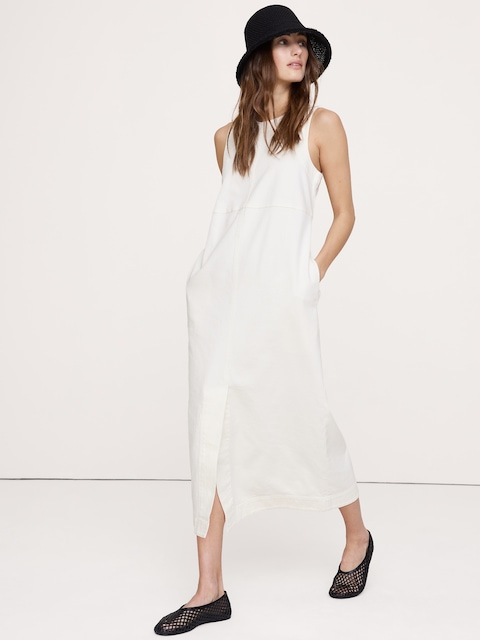 knee length dresses for ladies Banana Republic White Pleated Midi Dress with Color Accents