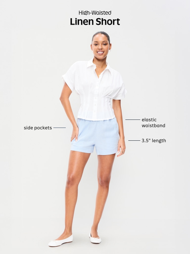 Short de place en lin à taille haute extensible