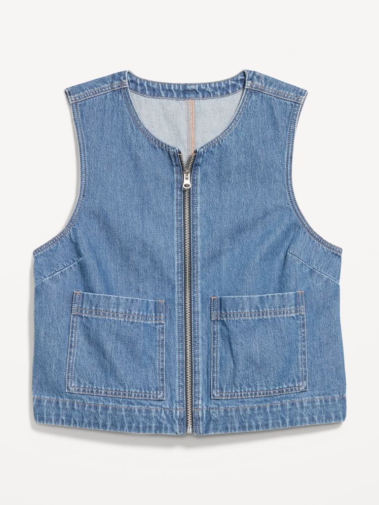 Zip-Front Denim Utility Vest