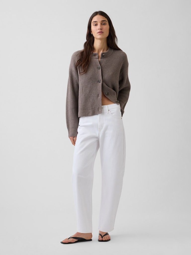 CashSoft Oversized Shaker-Stitch Cardigan