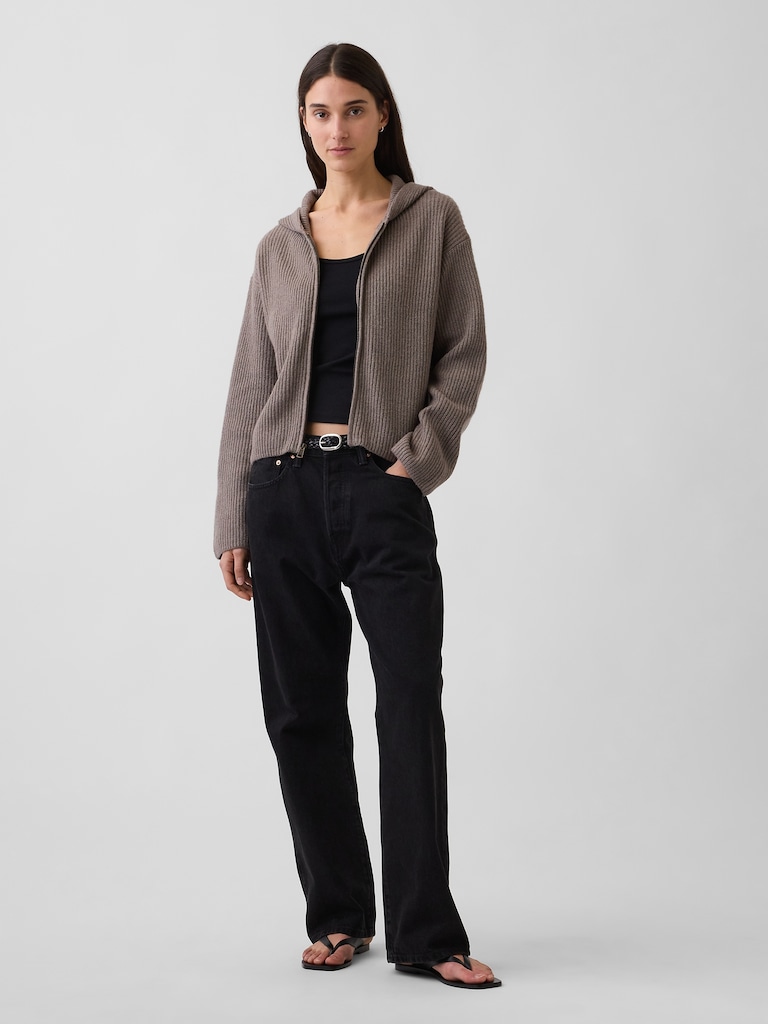 CashSoft Oversized Shaker-Stitch Zip Hoodie