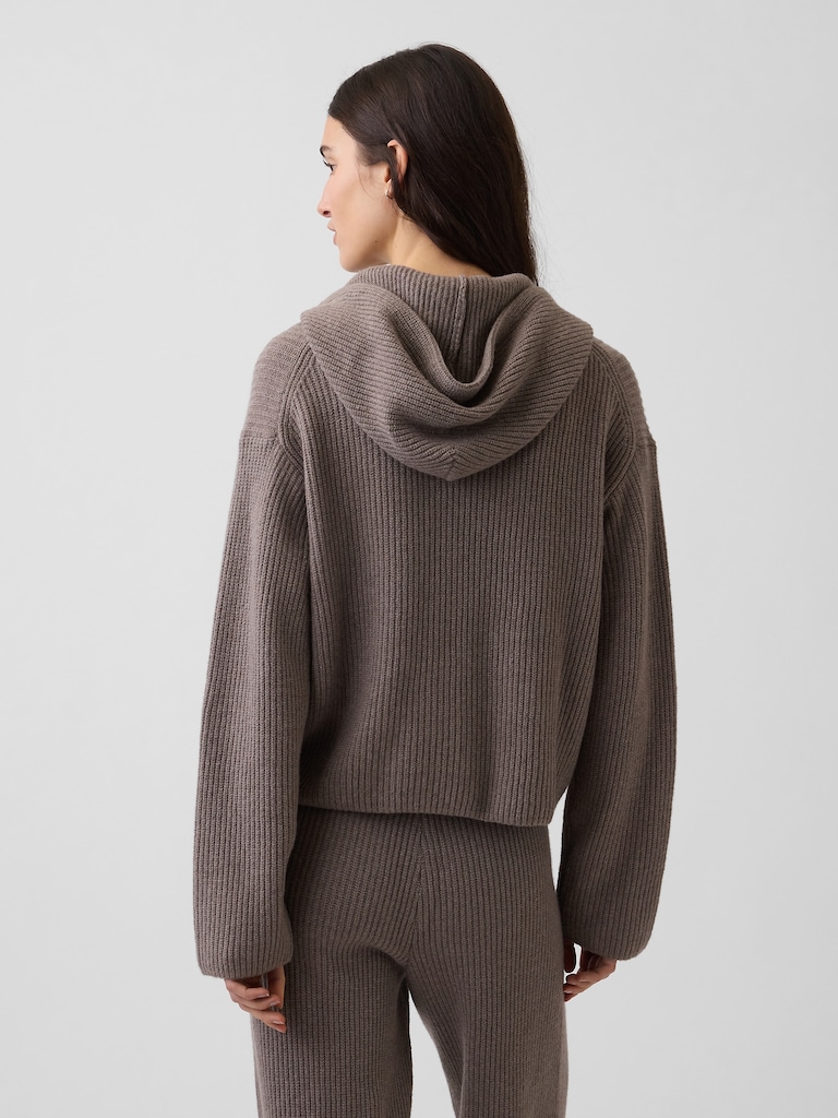 CashSoft Oversized Shaker-Stitch Zip Hoodie