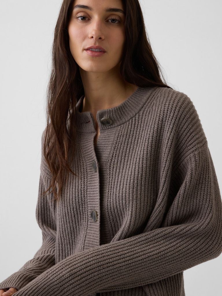 CashSoft Oversized Shaker-Stitch Cardigan