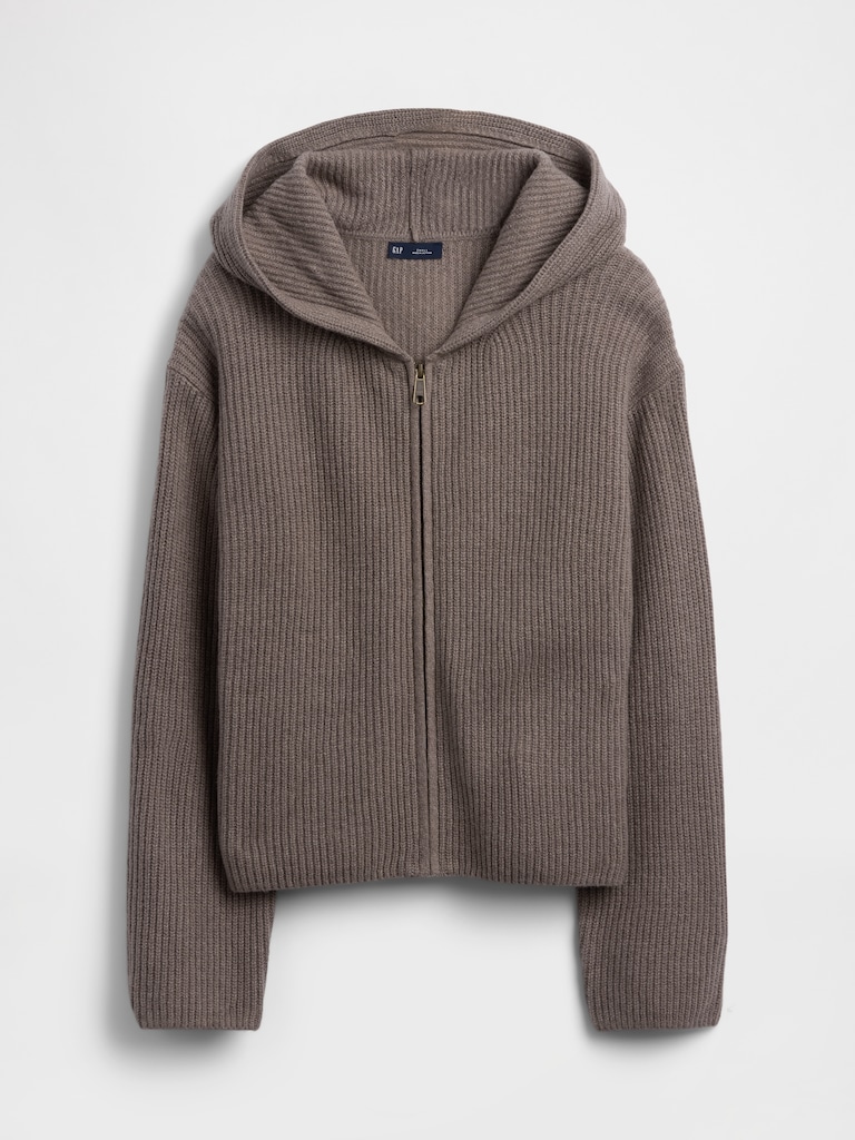 CashSoft Oversized Shaker-Stitch Zip Hoodie