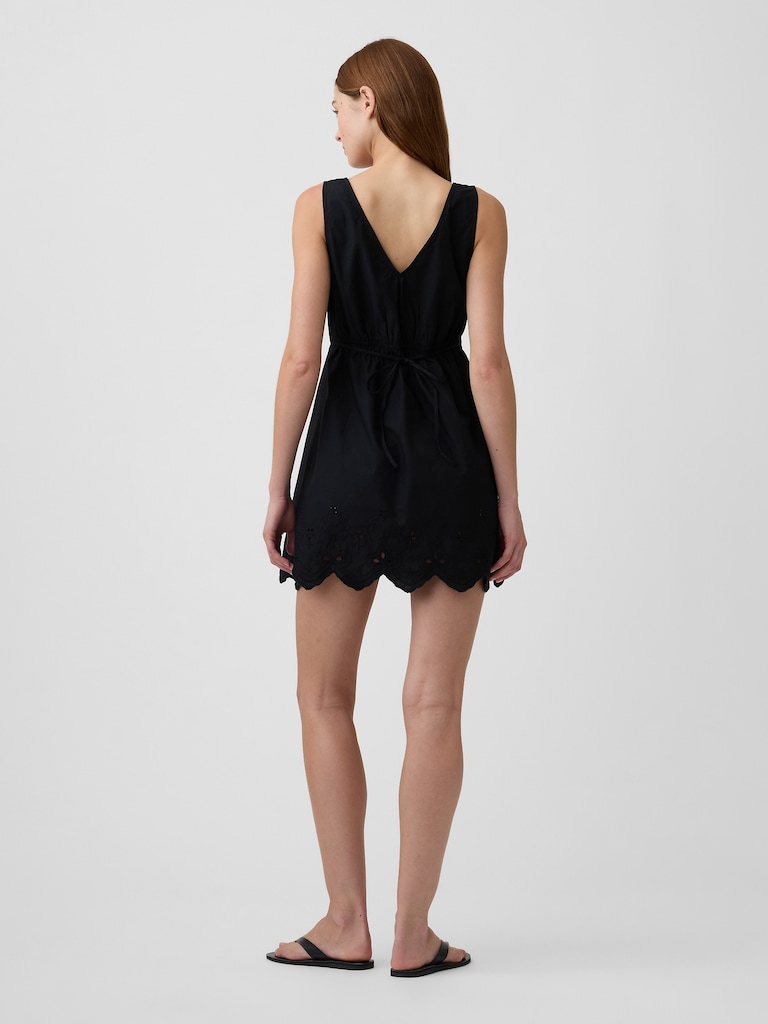 Eyelet V-Neck Mini Dress