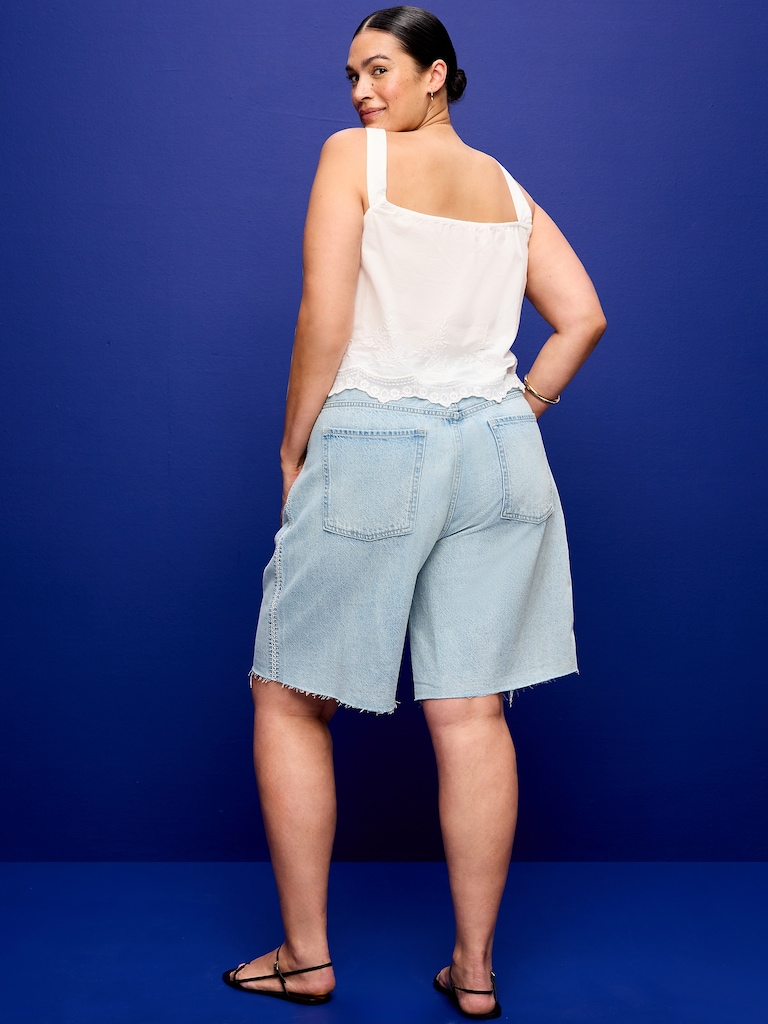 Mid-Rise Baggy Jean Shorts -- 9-inch inseam