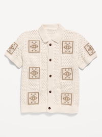 Short-Sleeve Crochet-Knit Shirt for Boys