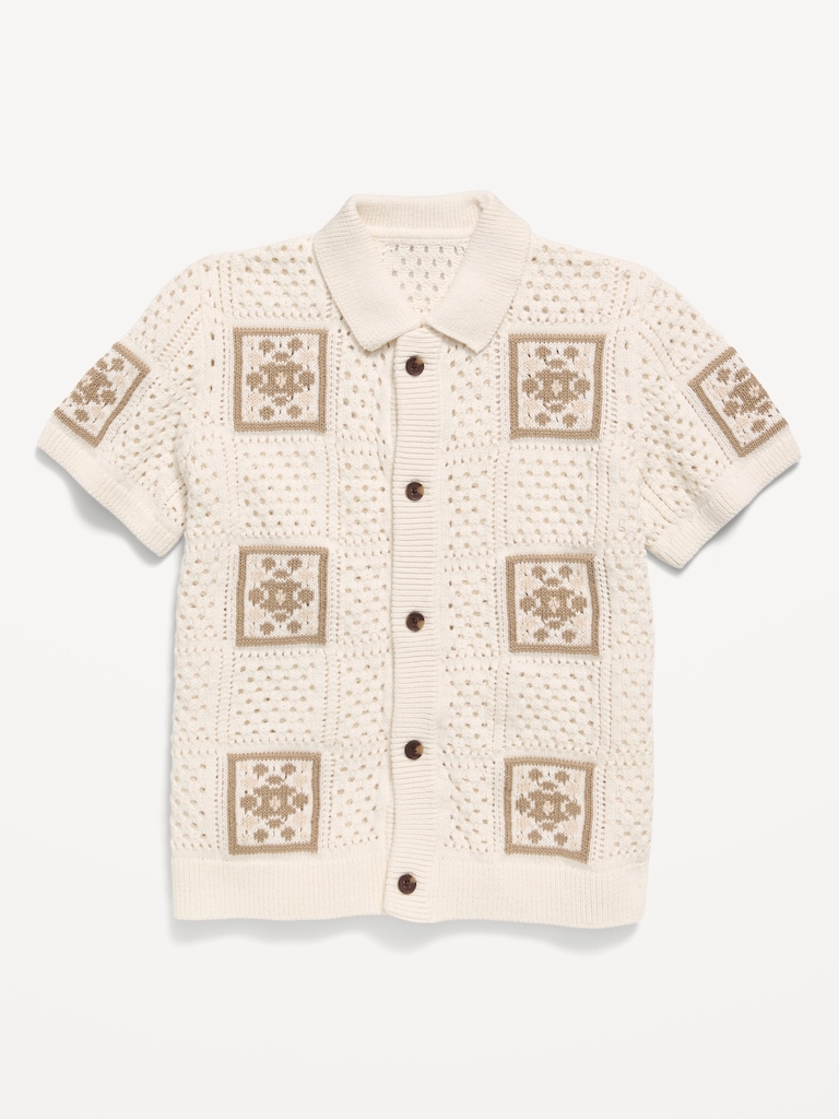 Short-Sleeve Crochet-Knit Shirt for Boys