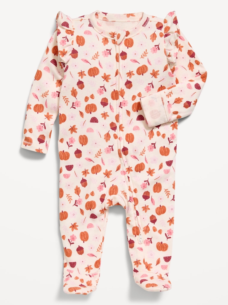 Ruffle-Trim 2-Way-Zip Sleep & Play Footed One-Piece for Baby
