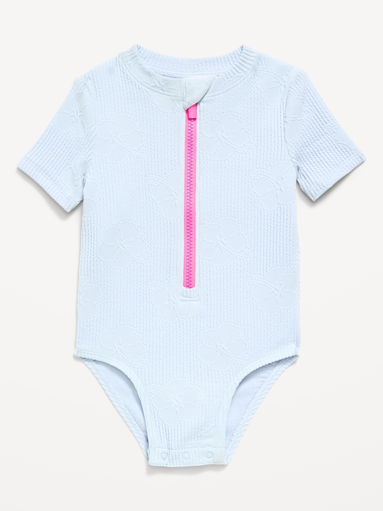 Textured Zip-Front Rashguard One-Piece Swimsuit for Toddler Girls