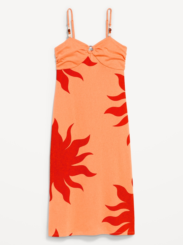 Beaded Halter-Neck Ruched Midi Dress