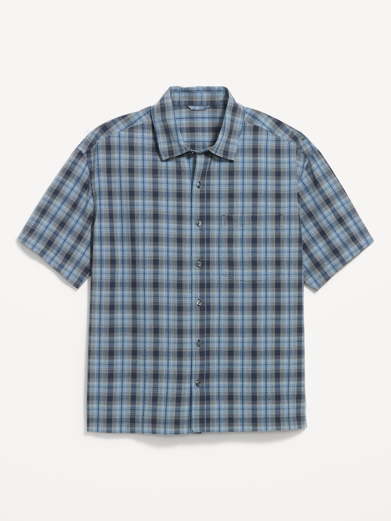 Loose Fit Textured Plaid Pocket Shirt