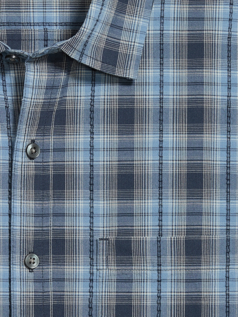 Loose Fit Textured Plaid Pocket Shirt