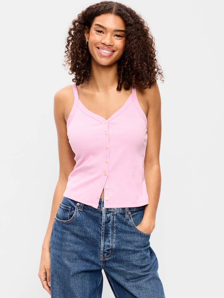 Button-Front Cami Tank Top