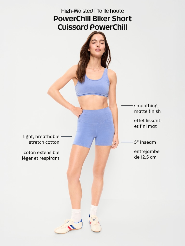 High-Waisted PowerChill Side-Stripe Biker Shorts -- 5-inch inseam