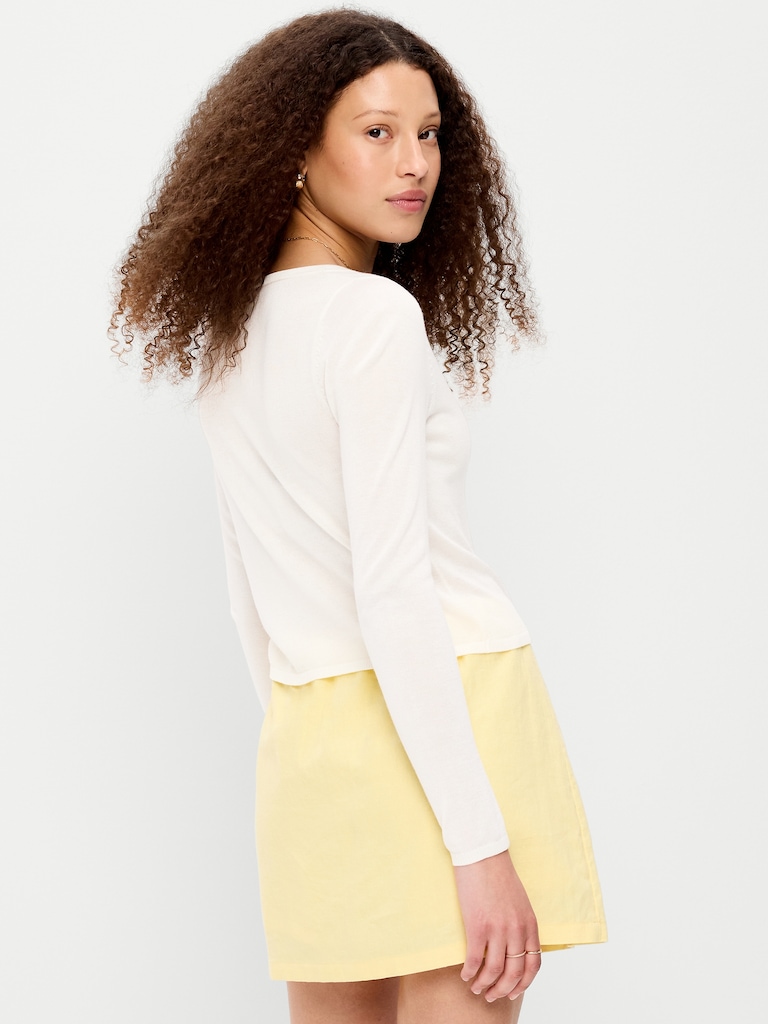 V-Neck Long-Sleeve Sheer Cropped Cardigan