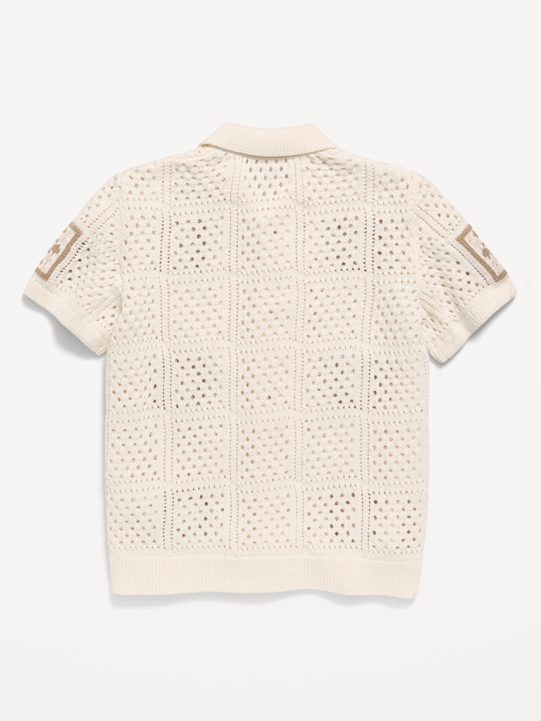 Short-Sleeve Crochet-Knit Shirt for Boys