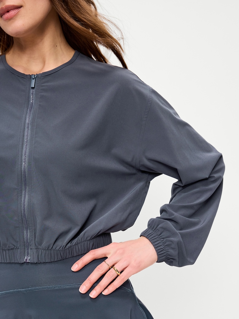 Zip-Front Cropped Tennis Jacket