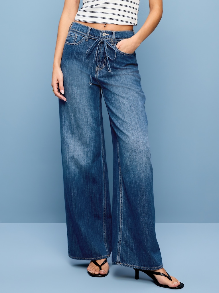 High-Waisted Baggy Wide-Leg Drawstring Jeans