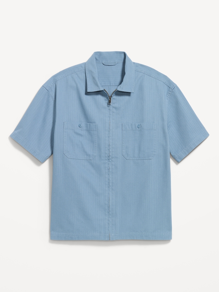 Loose Full-Zip Herringbone Workwear Shirt