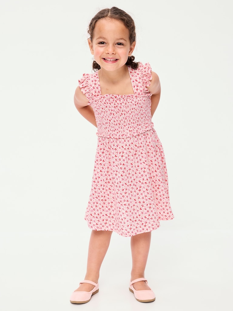 Printed Sleeveless Smocked Dress for Toddler Girls