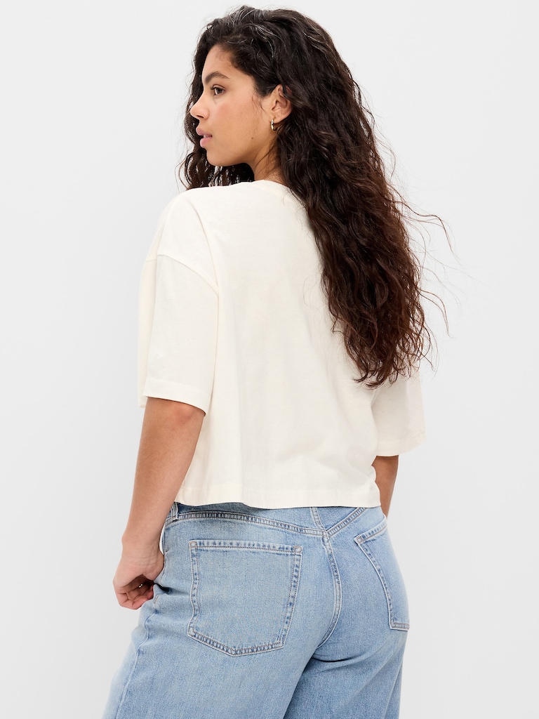 Crew-Neck Oversized Crop Graphic T-Shirt