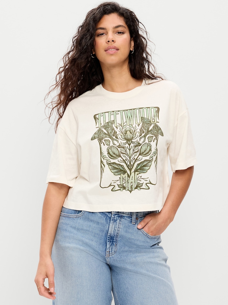 Crew-Neck Oversized Crop Graphic T-Shirt