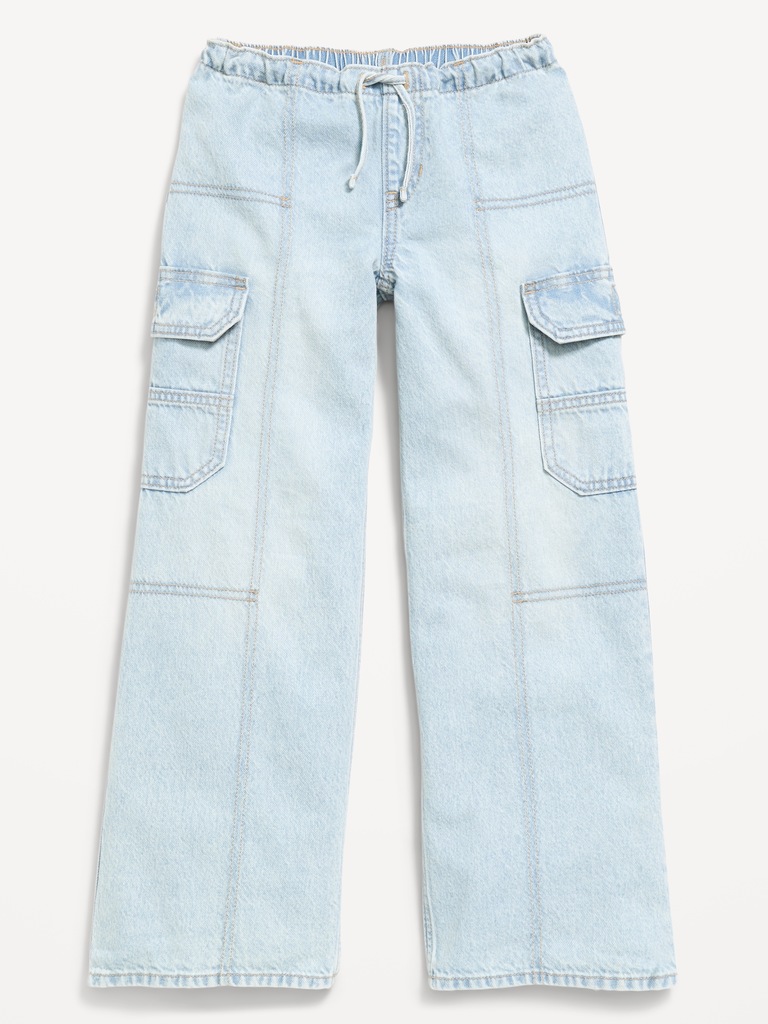 Pull-On Low-Rise Super Baggy Wide-Leg Cargo Jeans for Girls