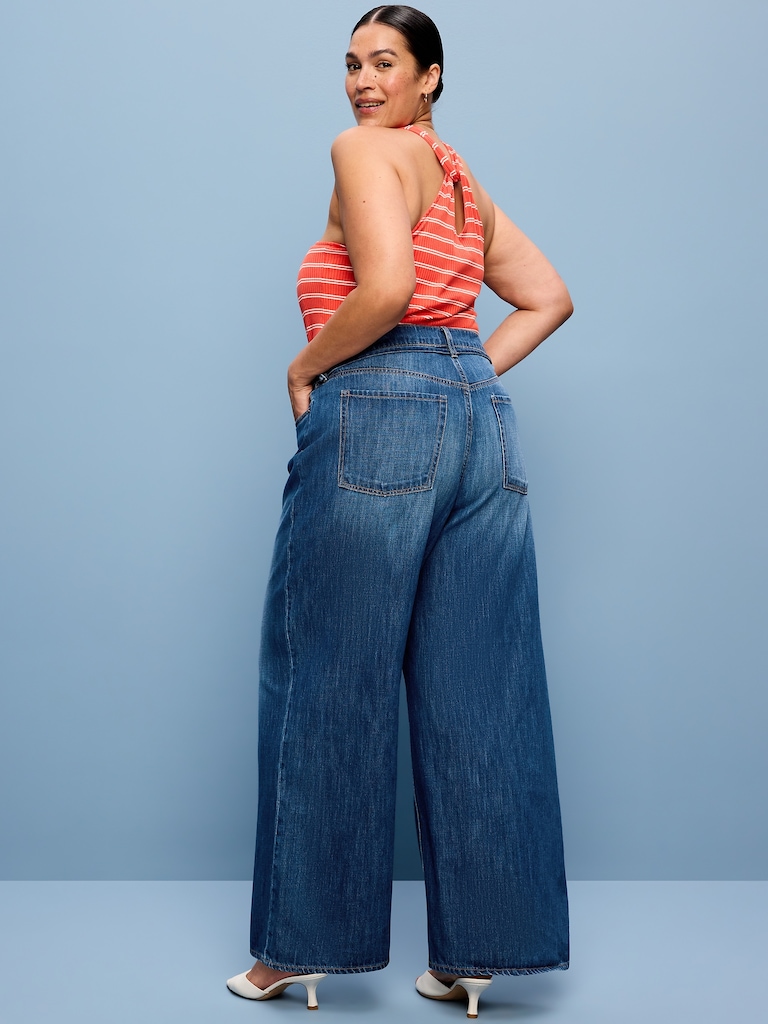 High-Waisted Baggy Wide-Leg Drawstring Jeans