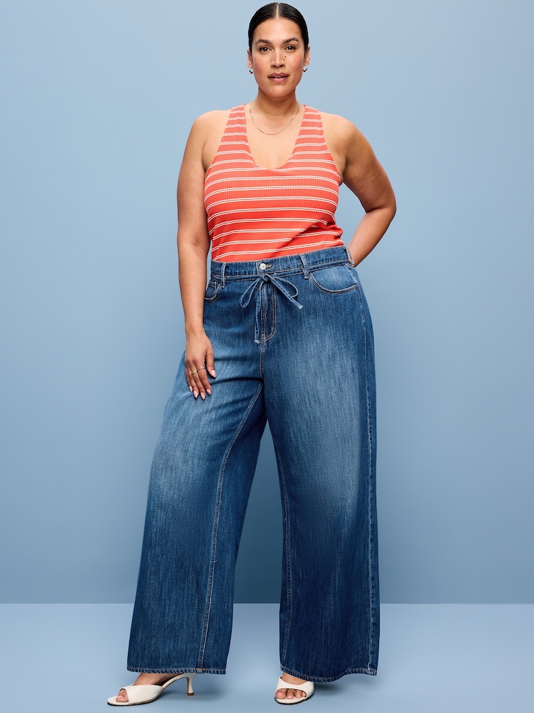 High-Waisted Baggy Wide-Leg Drawstring Jeans
