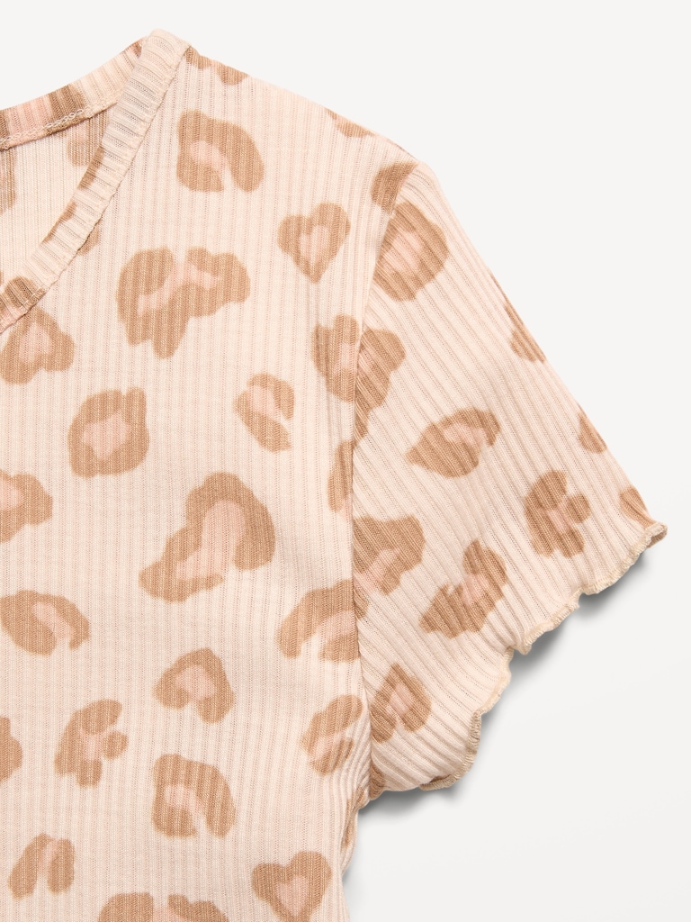 Ribbed Lettuce-Edge Pajama Top and Shorts Set for Girls