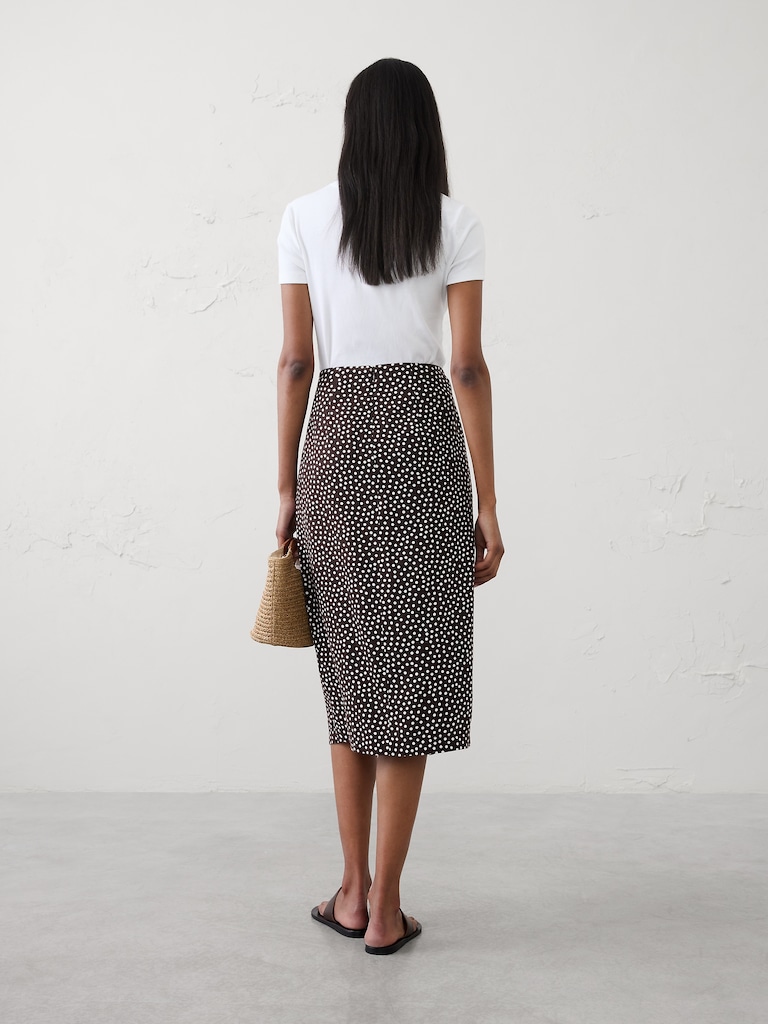 Linen-Blend Faux-Wrap Midi Skirt