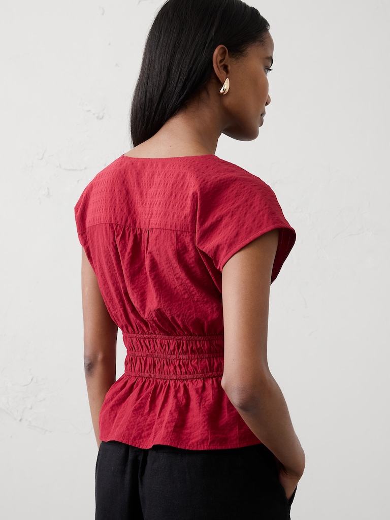 Seersucker Elastic Surplice Top