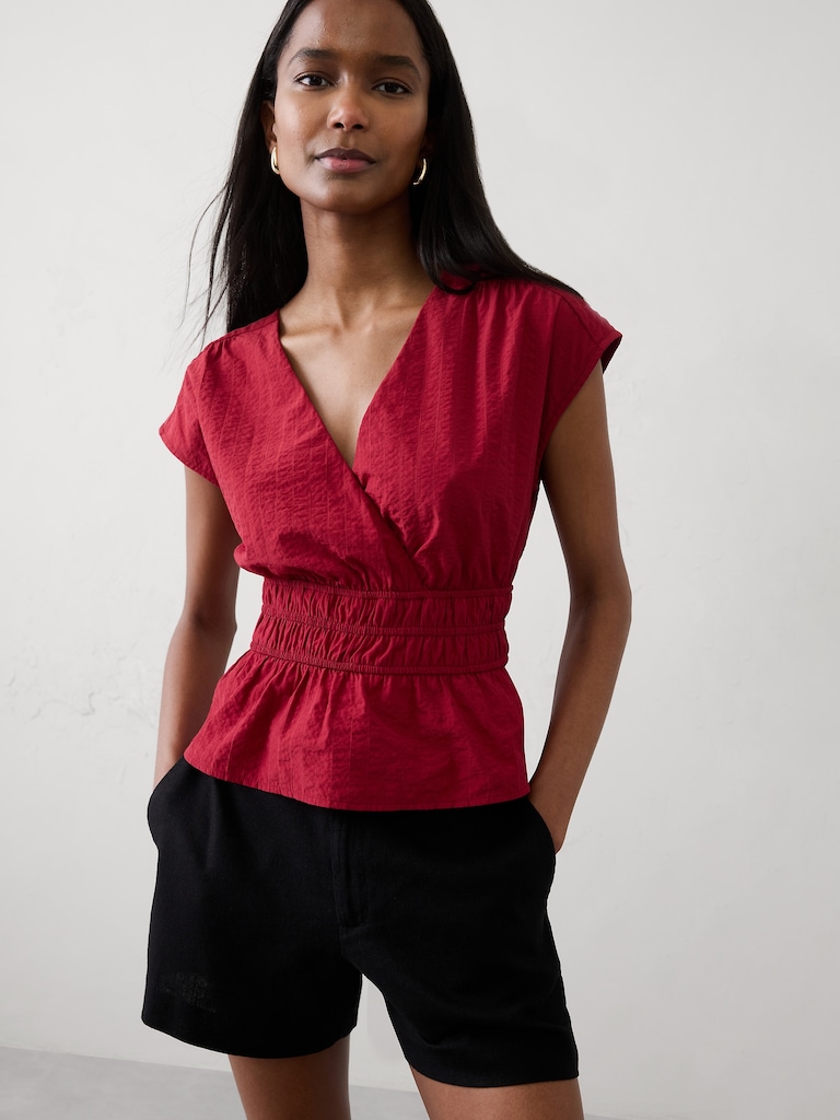Seersucker Elastic Surplice Top