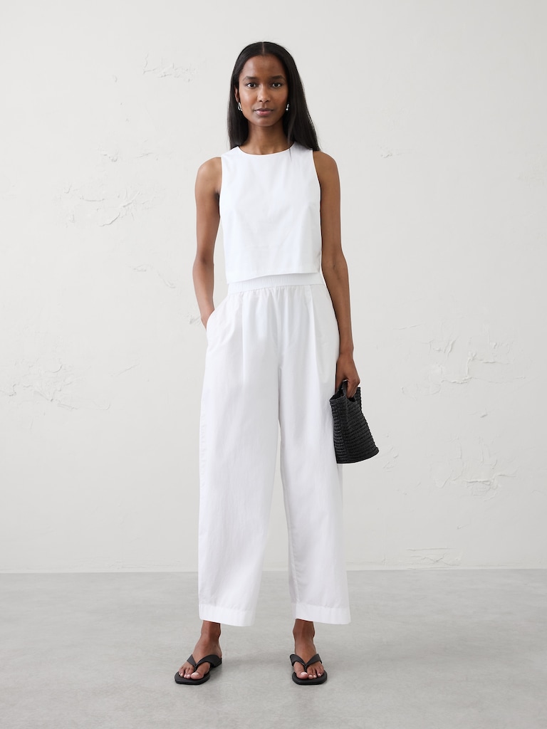 Barrel-Leg High-Rise Pull-On Cropped Pant