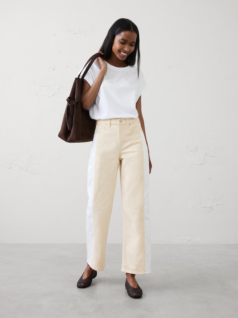Straight High-Rise Contrast Pieced Jean