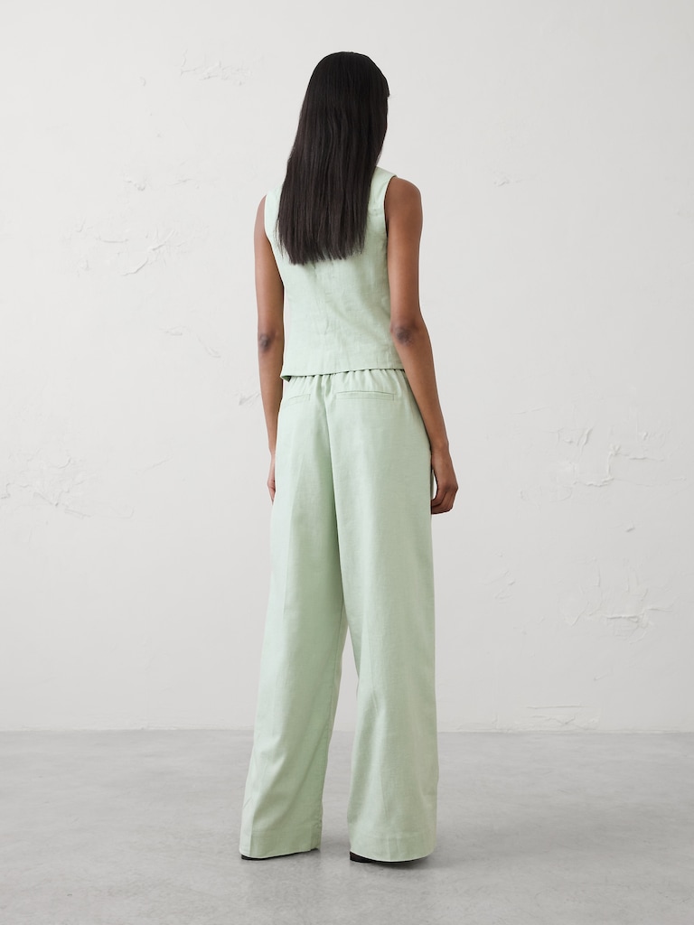 Wide-Leg High-Rise Linen-Blend Pant