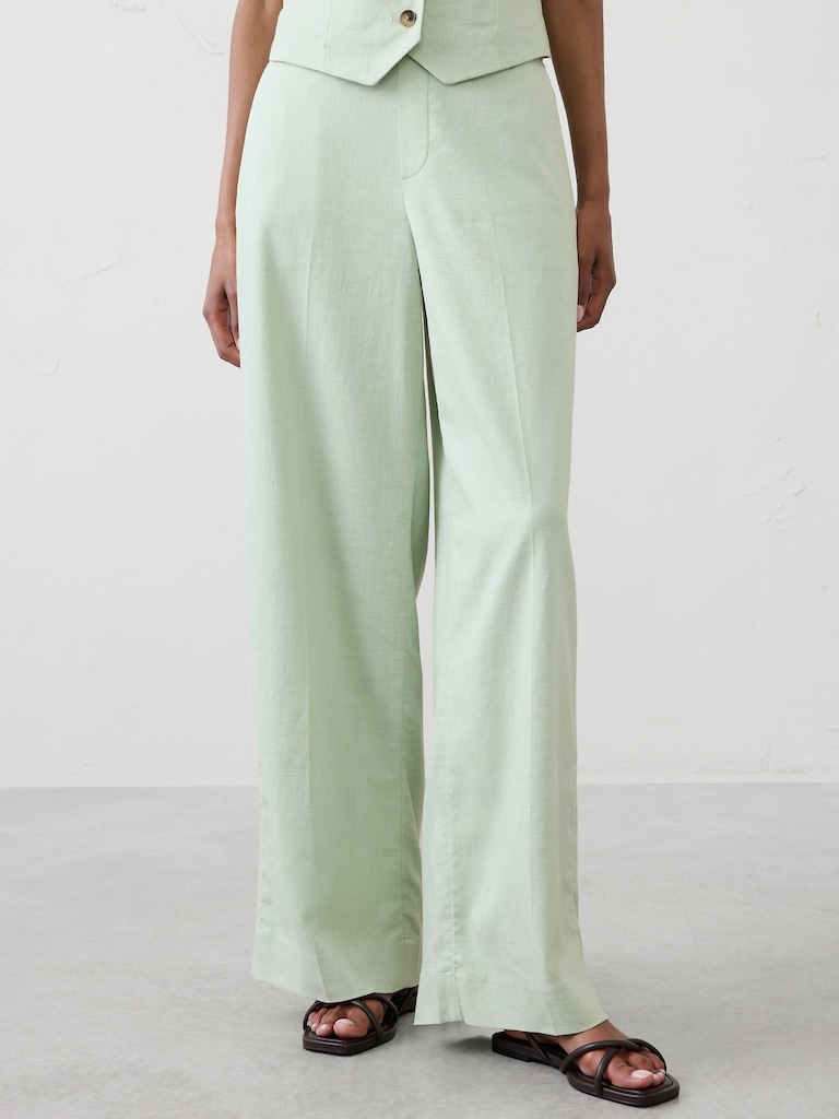 Wide-Leg High-Rise Linen-Blend Pant