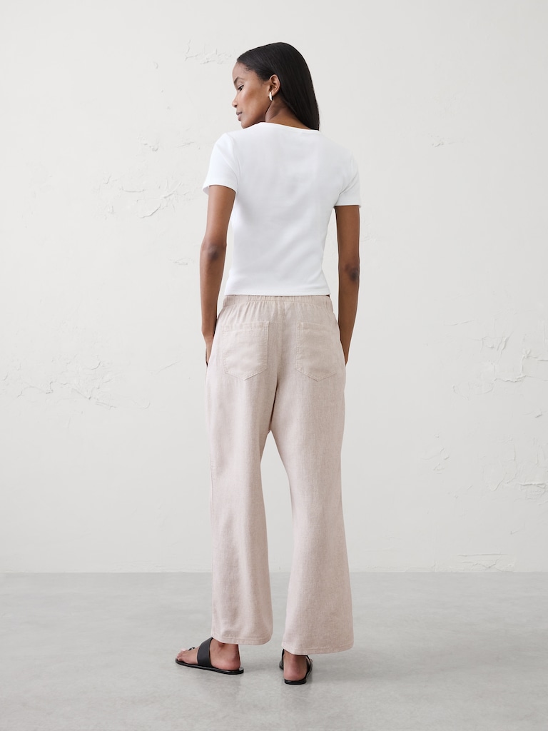 Straight-Leg Mid-Rise Linen-Blend Pant