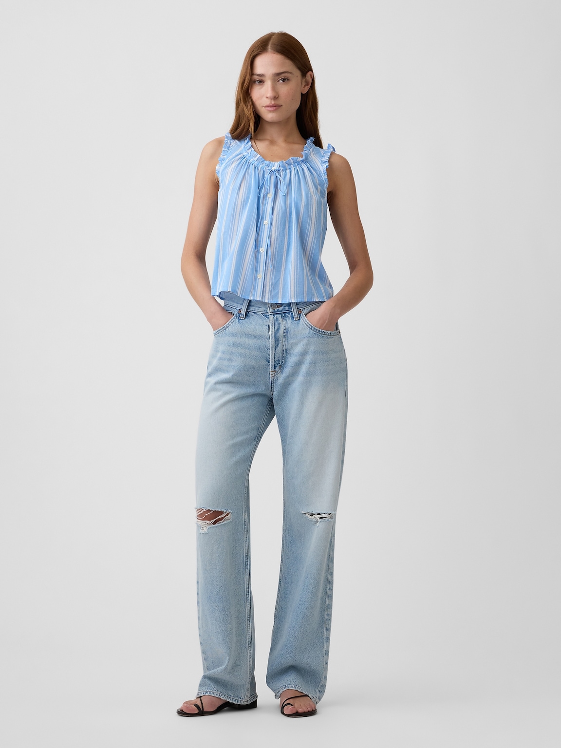 Relaxed Sleeveless Tie-Neck Top