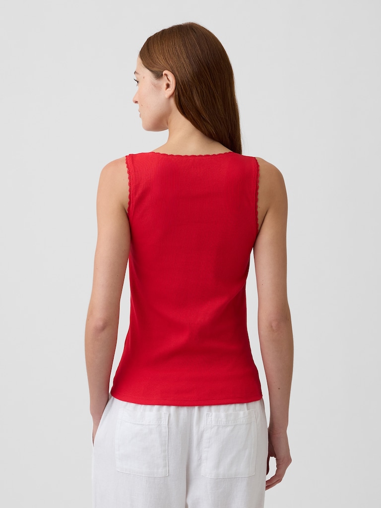 Ribbed Lace-Trim Tank Top