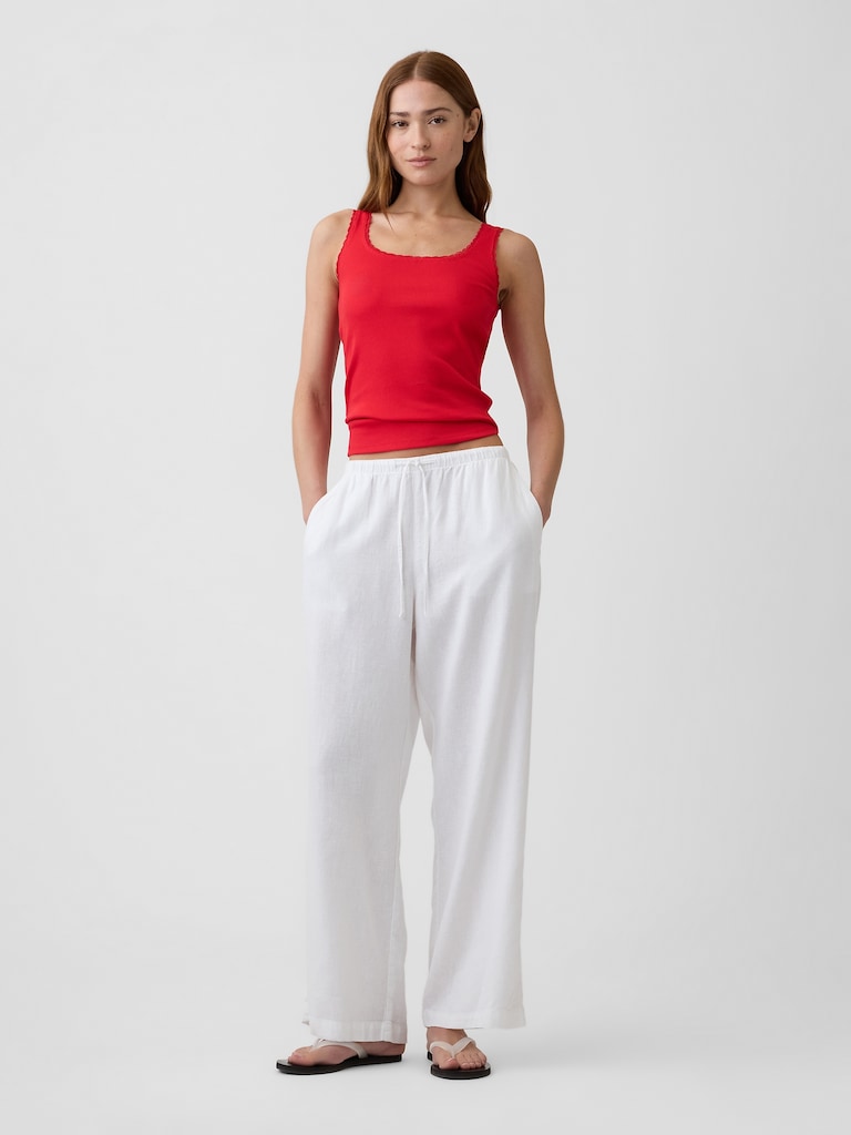 Ribbed Lace-Trim Tank Top