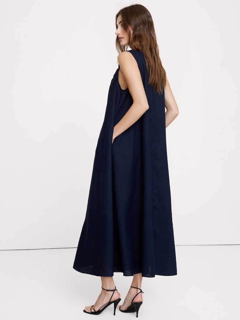 Linen Scoop-Neck Maxi Dress