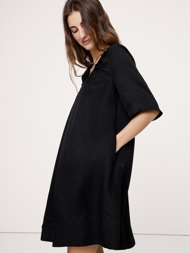 Viscose-Linen Scoop-Neck Mini Dress