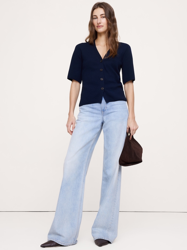 Larkspur Cotton-Silk Short-Sleeve Cardigan